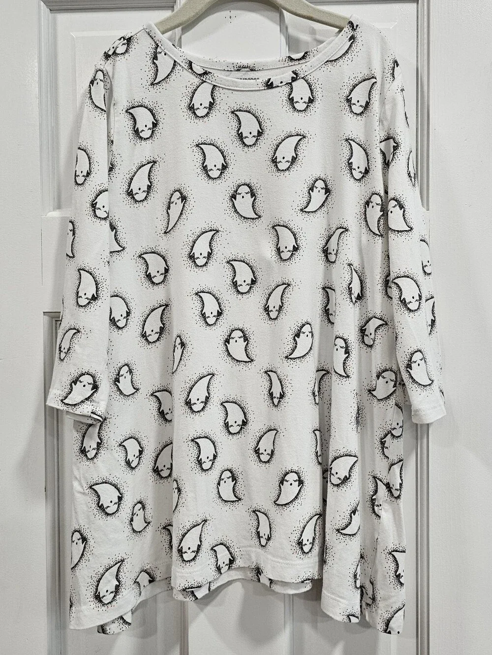 Gymboree Girls Large 10 12 Halloween Ghost Print Tunic Top White Black Spooky